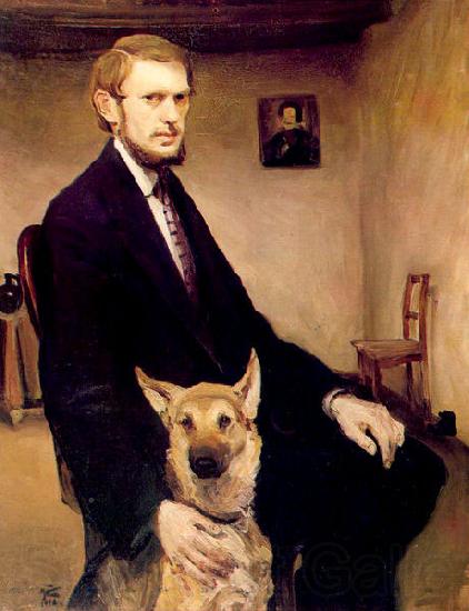 Miroslav Kraljevic Selfportrait with a dog Norge oil painting art